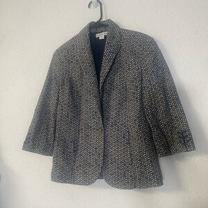 Coldwater Creek Navy and beige shawl collar blazer floral print 3/4 sleeve 4-6
